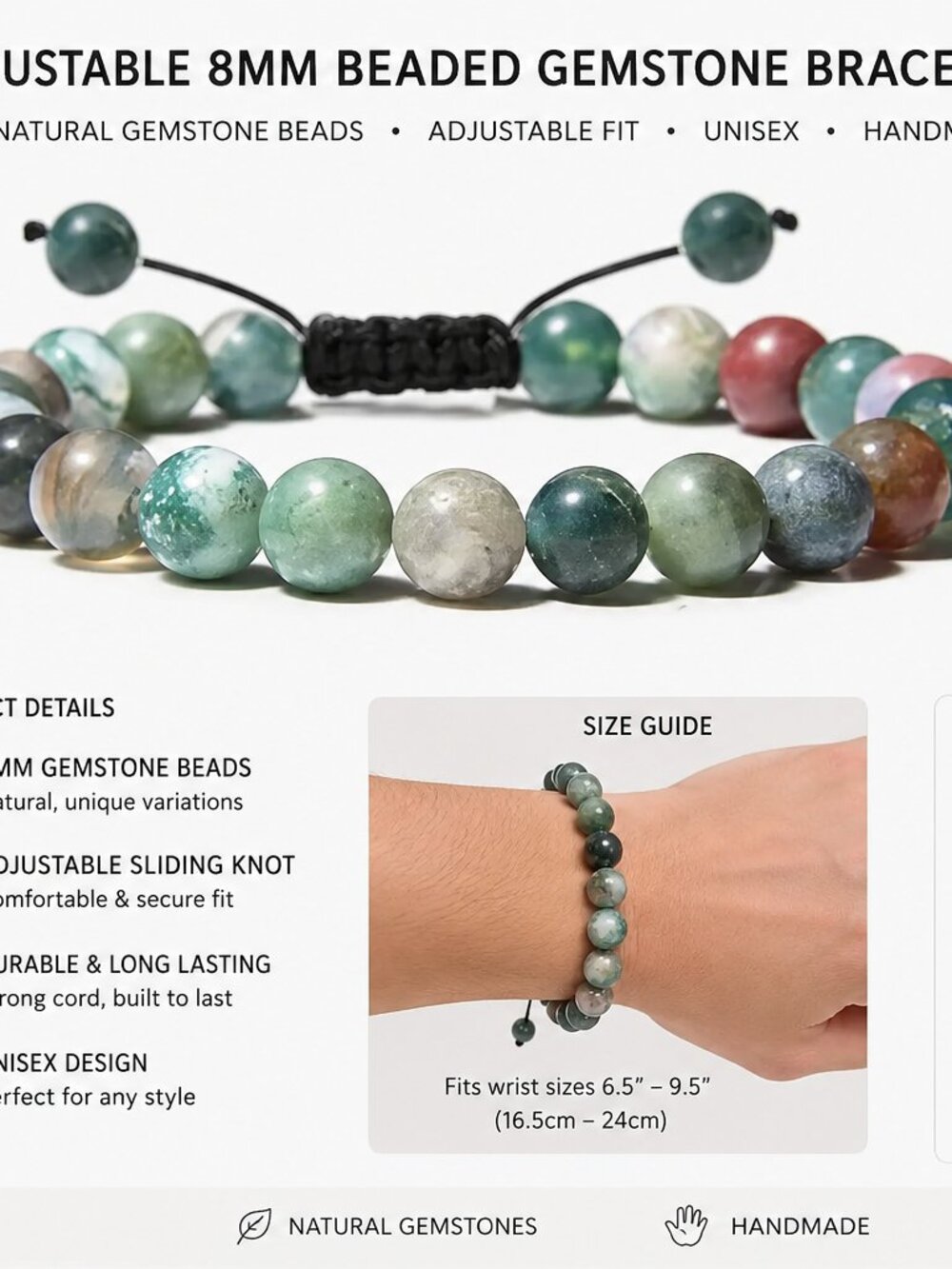 Amazonite Bracelet | Adjustable 8mm Natural Amazonite Gemstone Bracelet | Unisex